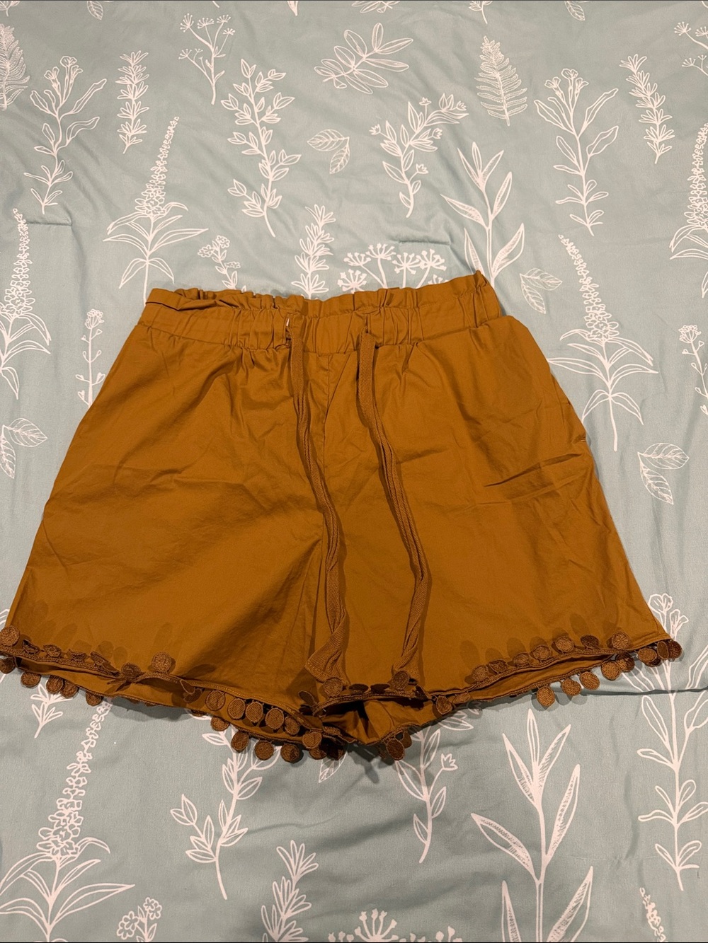 Rafaella High-Waist Pom Pom Trim Shorts - Rust